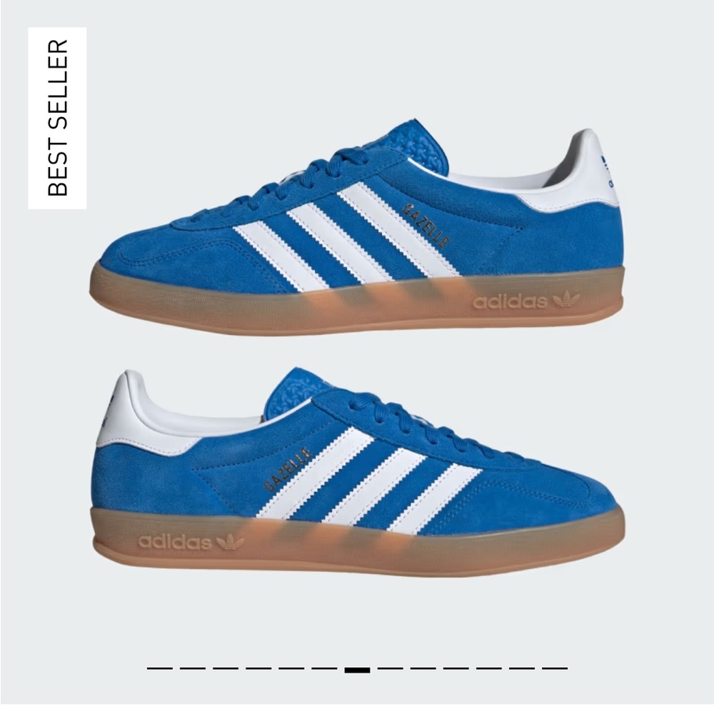 Adidas Gazelle Indoor Shoes, Blue Bird/Cloud White/Gum, Size 8.5/Women’s 9.5